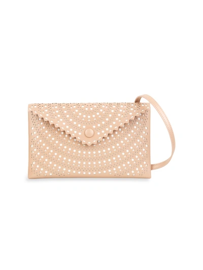 Shop Alaïa Women's Louise 20 Perforated Leather Clutch In Sable Blanc