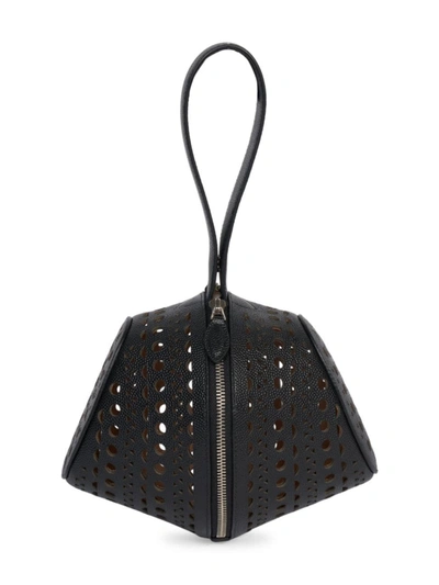 Shop Alaïa Micro Shape Perforated Leather Top Handle Bag In Noir