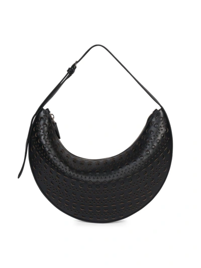 Shop Alaïa Women's Half Moon Perforated Leather Shoulder Bag In Noir