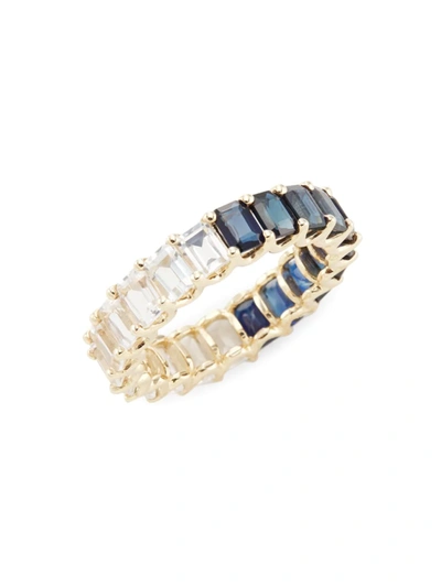 Shop Saks Fifth Avenue Women's 14k Yellow Gold, White Topaz & Blue Sapphire Eternity Ring