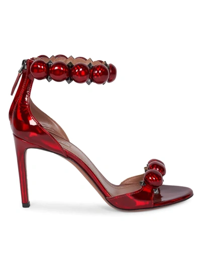 Shop Alaïa Women's La Bombe Metallic Leather Studded High-heel Sandals In Reflex Rouge