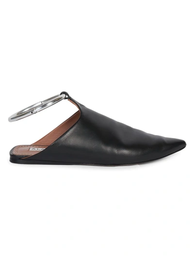 Shop Alaïa Women's Ankle Ring Flat Leather Mules In Noir