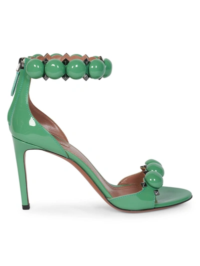 Shop Alaïa Women's La Bombe Patent Leather Studded High-heel Sandals In Vert Printemps