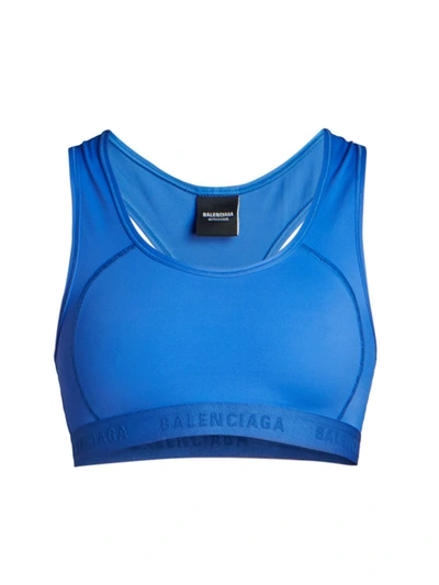 Shop Balenciaga Women's Banded Logo Sports Bra In Electric Blue