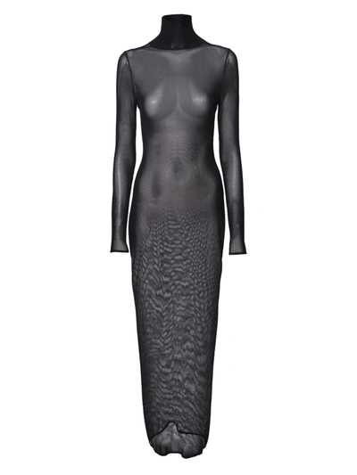 Shop Alaïa Women's Transparent Voile Long Turtleneck Dress In Noir Alaia