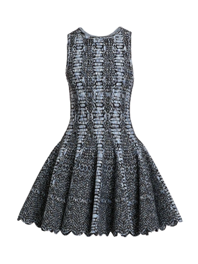 Shop Alaïa Abstract Fit-&-flare Dress In Noir Bleu