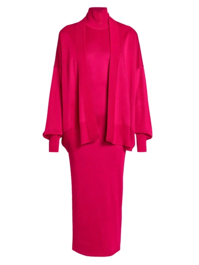 Shop Alaïa Women's Sleeveless Turtleneck Midi-dress & Cardigan In Fuschia
