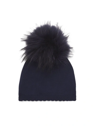 Shop Bari Lynn Baby's Fox Fur & Cotton Hat In Navy