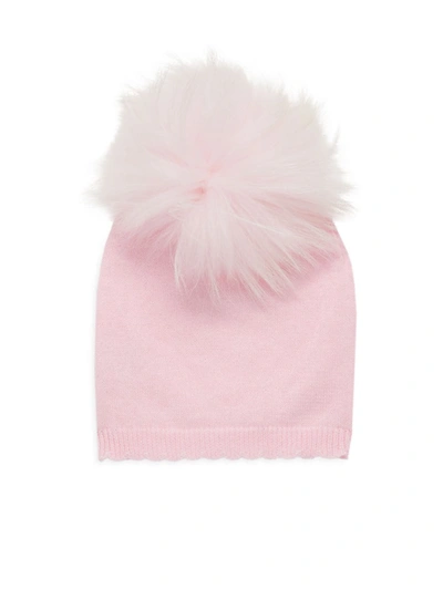 Shop Bari Lynn Baby's Fox Fur & Cotton Hat In Light Pink