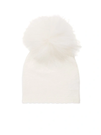 Shop Bari Lynn Baby's Fox Fur & Cotton Hat In Ivory