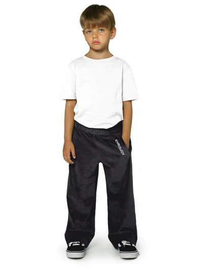 Shop Khrisjoy Little Boy's & Boy's Velour Logo Tracksuit Pants In Black