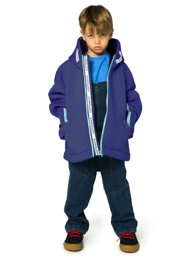 Shop Khrisjoy Little Kid's & Kid's Neoprene Logo Puffer Jacket In Blue