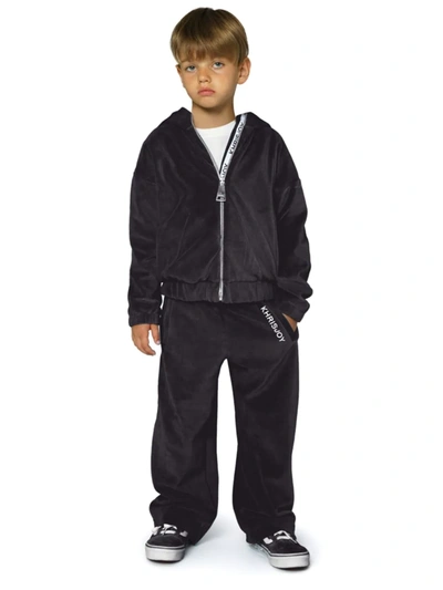 Shop Khrisjoy Little Boy's & Boy's Velour Logo Tracksuit Jacket In Black