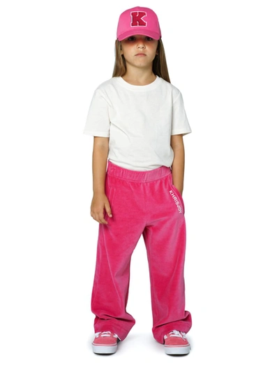 Shop Khrisjoy Little Girl's & Girl's Velour Logo Tracksuit Pants In Vibrant Pink