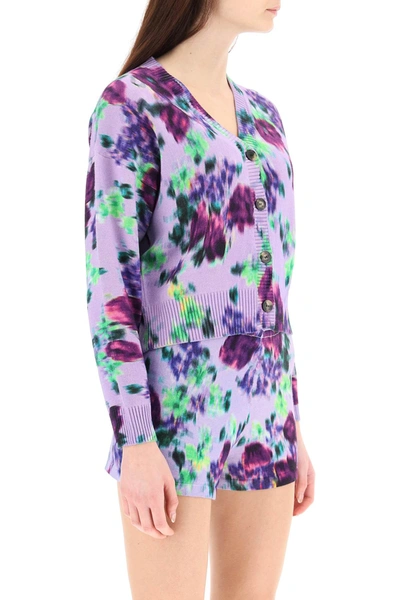 Shop Kenzo Blurred Floral Print Cardigan In Purple,green,yellow