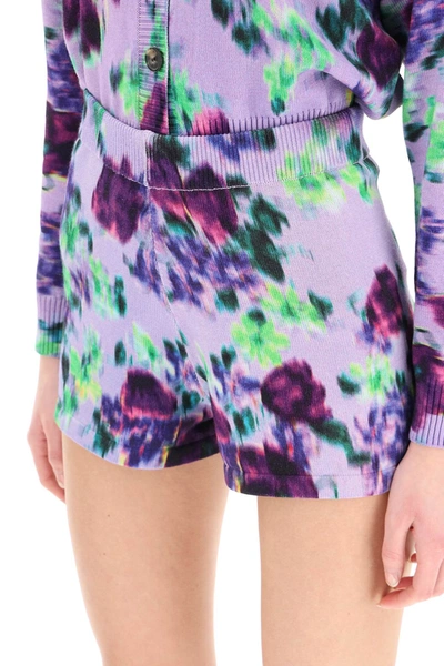 Shop Kenzo Knit Shorts With Blurred Flowers In Purple,green,yellow
