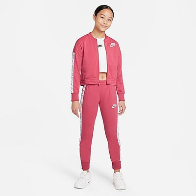 Shop Nike Girls' Sportswear Taped Track Suit In Pink