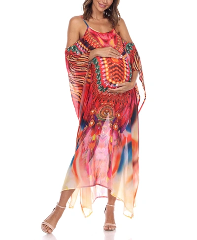Shop White Mark Maternity Sheer Maxi Caftan In Red And Orange