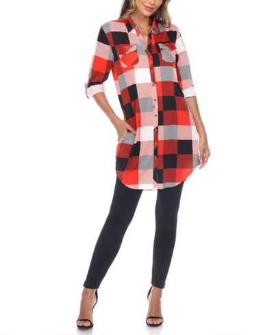 Shop White Mark Women's Plaid Tunic Shirt In Red And Black