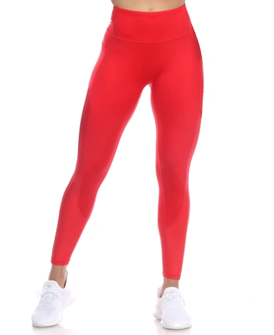 Shop White Mark Women's High-waist Mesh Fitness Leggings In Red