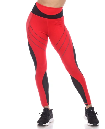 Shop White Mark Women's High-waist Reflective Piping Fitness Leggings In Red
