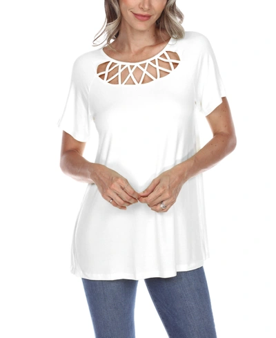 White Mark Plus Size Crisscross Cutout Short Sleeve Top In White