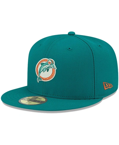 New Era Men's Aqua Miami Dolphins Omaha Throwback 59fifty Fitted Hat In Aqua