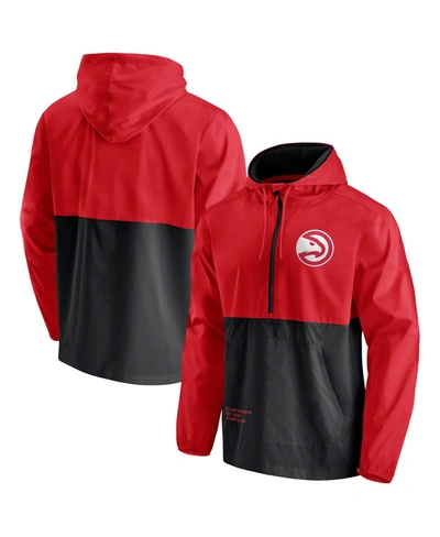Shop Fanatics Men's Red, Black Atlanta Hawks Anorak Windbreaker Half-zip Hoodie Jacket In Red/black