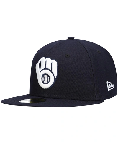 New Era Men's Navy Milwaukee Brewers Logo White 59fifty Fitted Hat In Navy