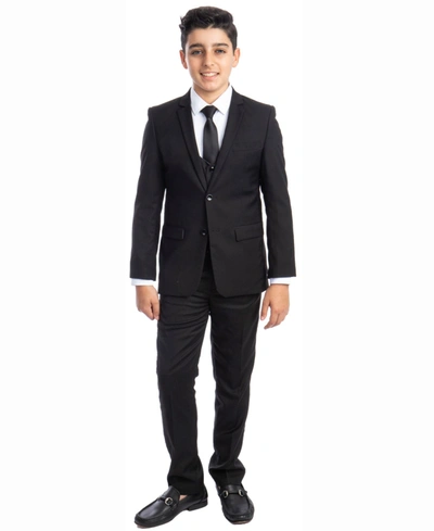 Shop Perry Ellis Toddler Boy's 5-piece Shirt, Tie, Jacket, Vest And Pants Solid Suit Set In Black