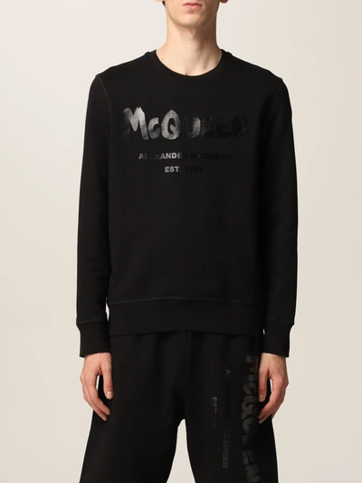 Shop Alexander Mcqueen Cotton Sweatshirt With Logo In Black
