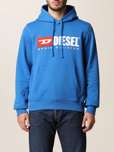 Shop Diesel Sweatshirt S-ginn-hood-div  With Logo In Royal Blue