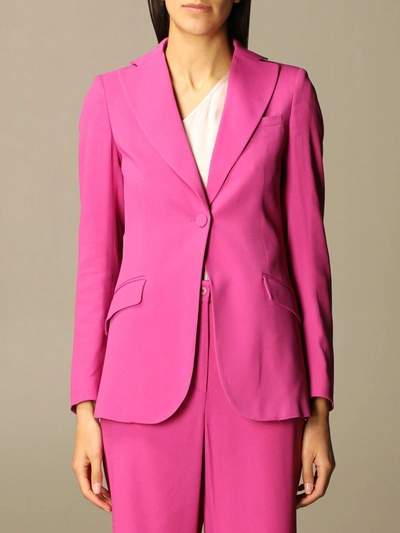 Shop L'autre Chose Single-breasted Jacket In Crepe In Fuchsia