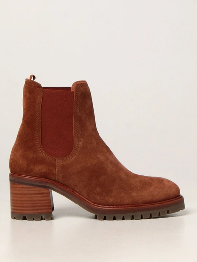 Shop Pedro Garcia Ankle Boot In Suede In Burgundy