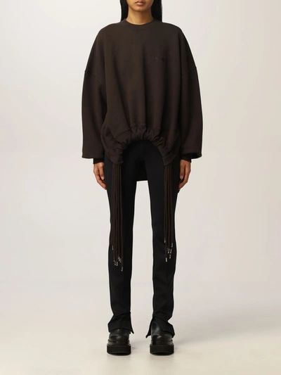 Shop Ambush Cotton Sweatshirt With Multi Drawstring In Brown