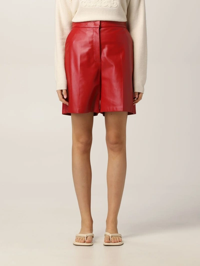 Shop Max Mara Lacuna Leather Shorts In Red