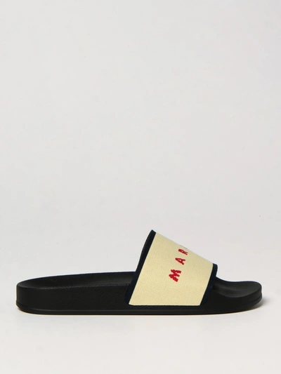 Shop Marni Stretch Slides With Logo In White