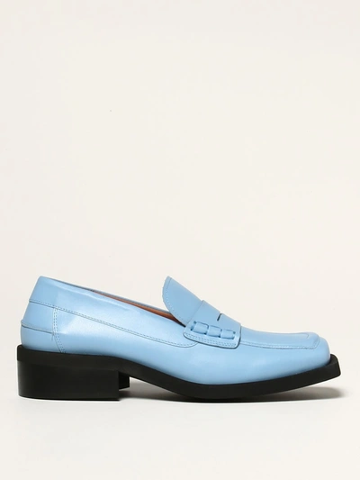 Shop Ganni Leather Moccasin In Gnawed Blue