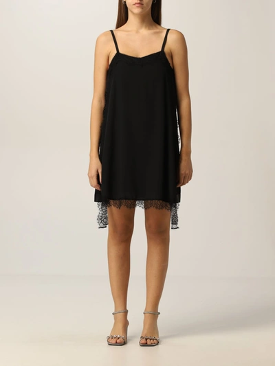 Shop Anna Molinari Short Dress With Lace In Black