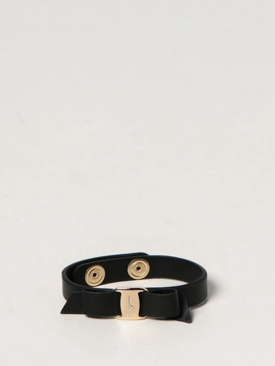 Shop Ferragamo Vara Leather Bracelet In Black