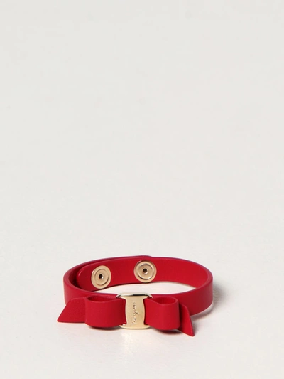Shop Ferragamo Vara Leather Bracelet In Red