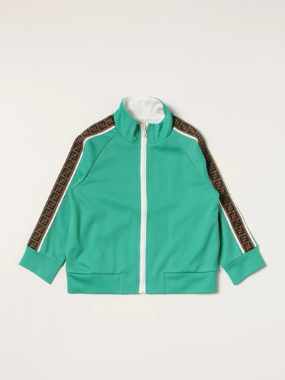 Shop Fendi Cotton Blend Sweatshirt With Ff Bands In Turquoise