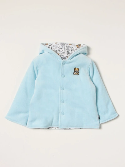 Shop Moschino Baby Jacket With Teddy In Sky Blue
