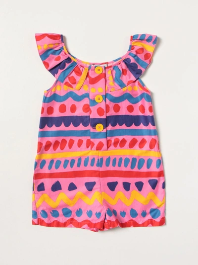 Stella Mccartney Multicolor Striped Cotton Romper In Fuchsia