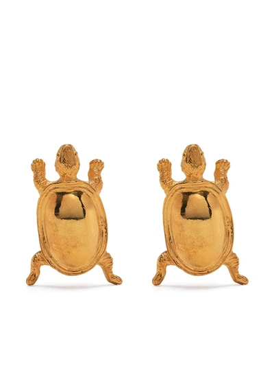 Shop Natia X Lako Small Turtle Brass Earrings In Gold