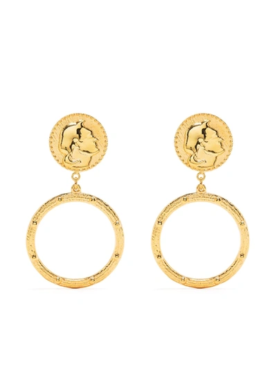 Shop Natia X Lako Coin Hoop Earrings In Gold
