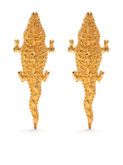 Shop Natia X Lako Crocodile Earrings In Gold