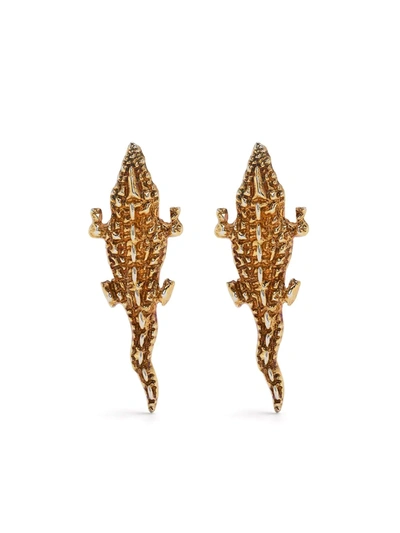Shop Natia X Lako Crocodile Earrings In Gold