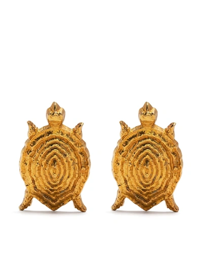 Shop Natia X Lako Small Turtle Earrings In Gold