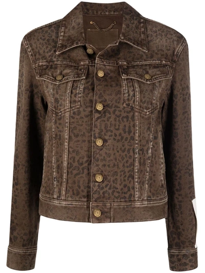 Shop Golden Goose Leopard Print Denim Jacket In Braun